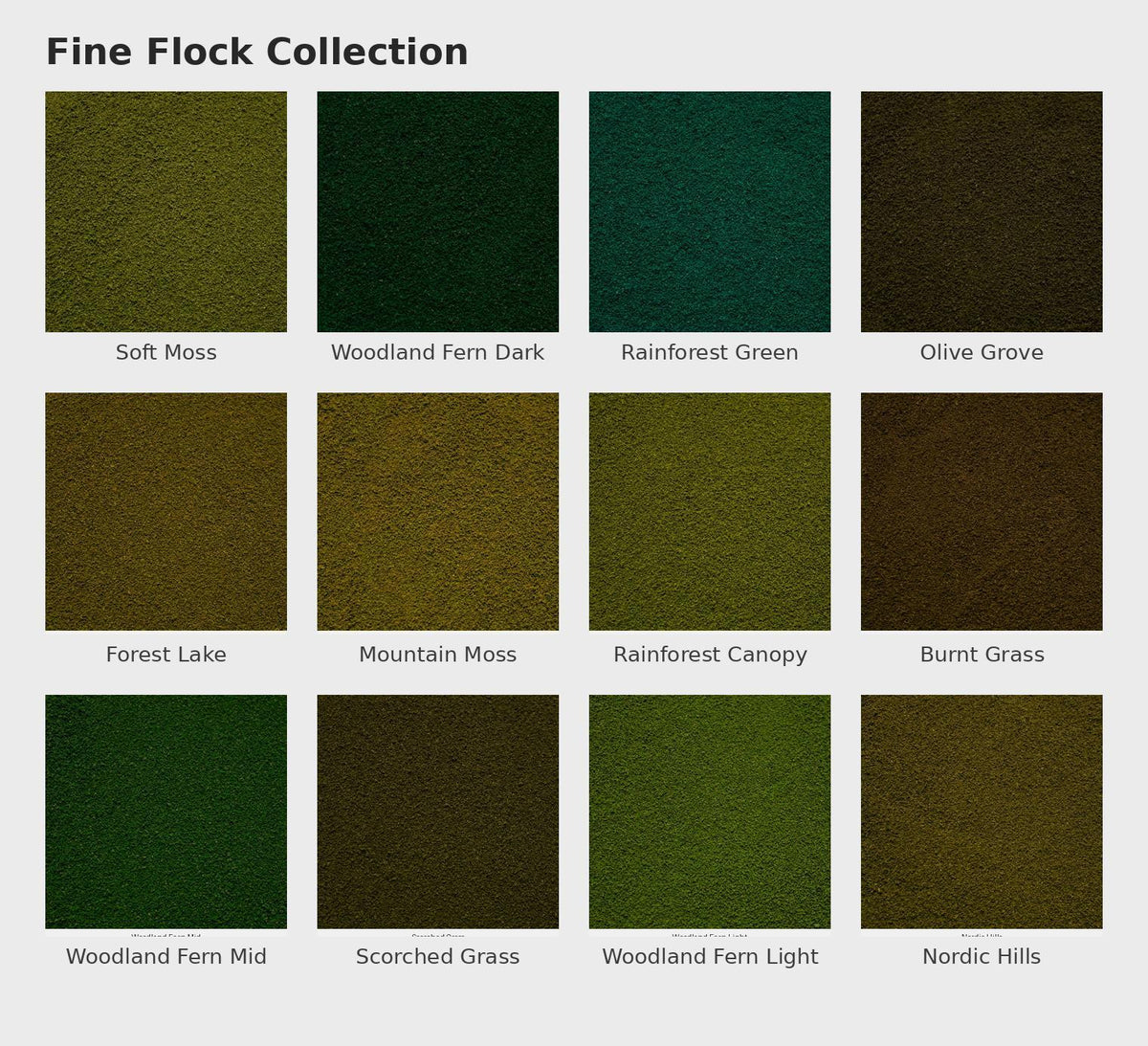 Fine Flock collection — twelve colour samples