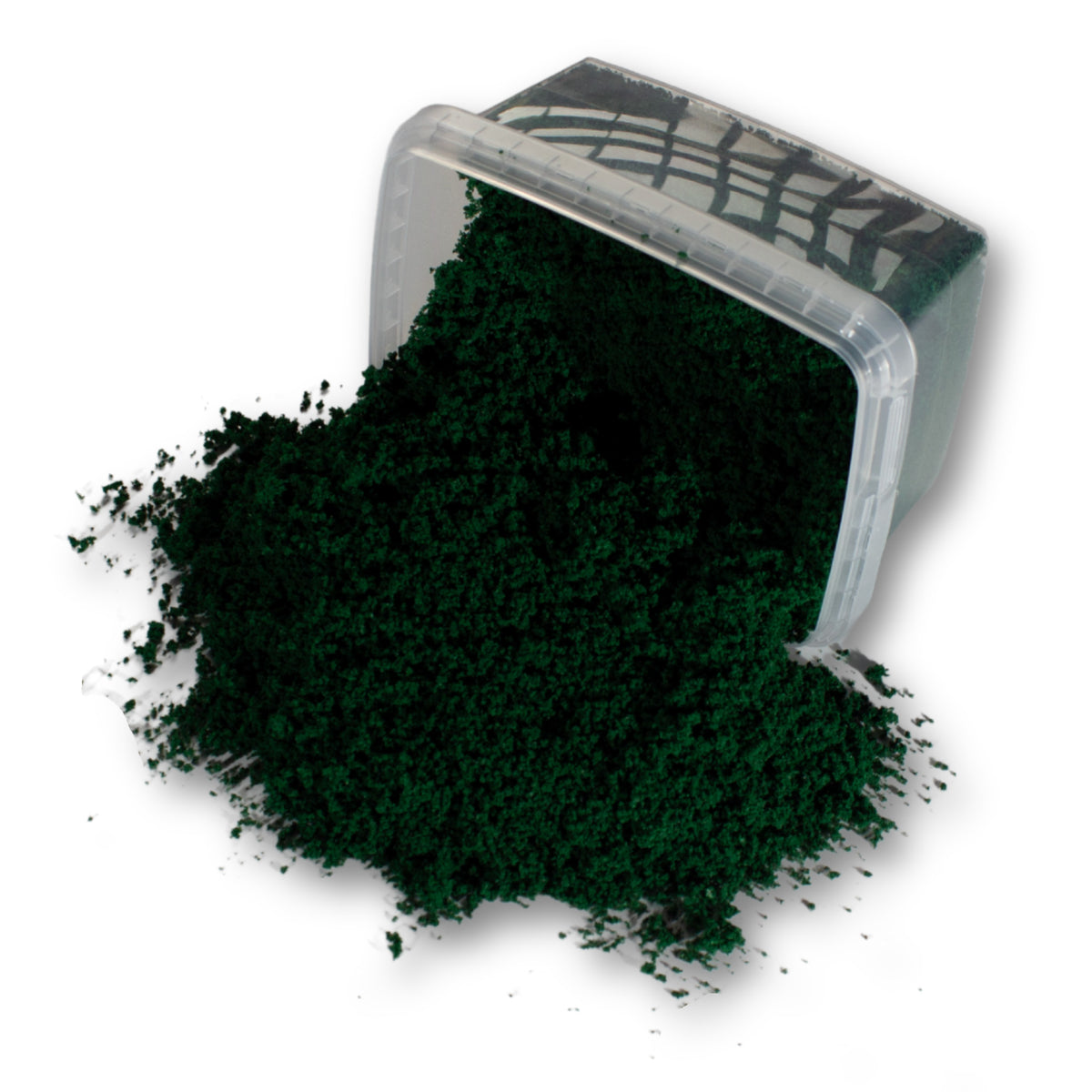 Coarse Flock - Woodland Fern Dark Green — flock shown with original tub packaging