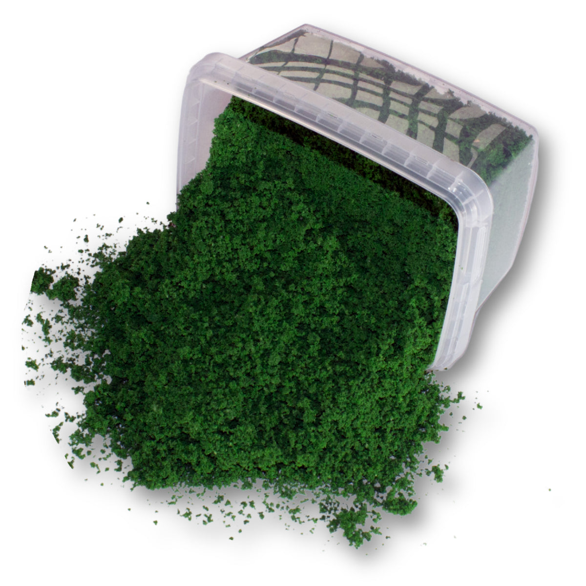 Coarse Flock - Woodland Fern Mid Green — flock shown with original tub packaging