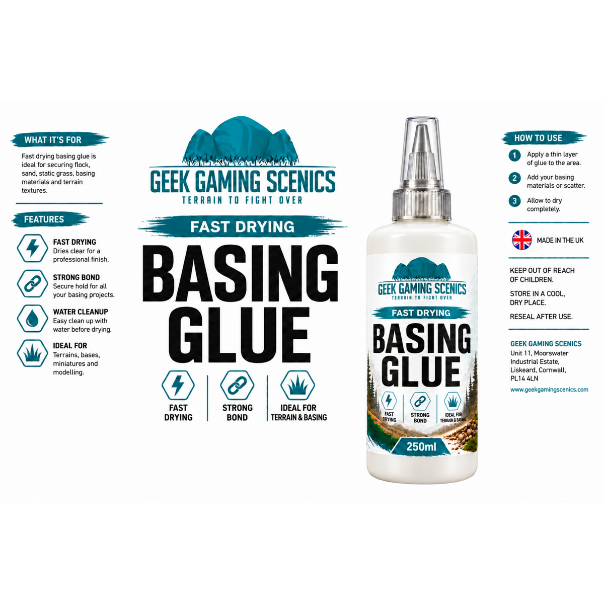 Fast Drying Basing Glue 250ml | Miniature & Model Terrain Glue - Adhesives - Geek Gaming Scenics - Geek Gaming Scenics