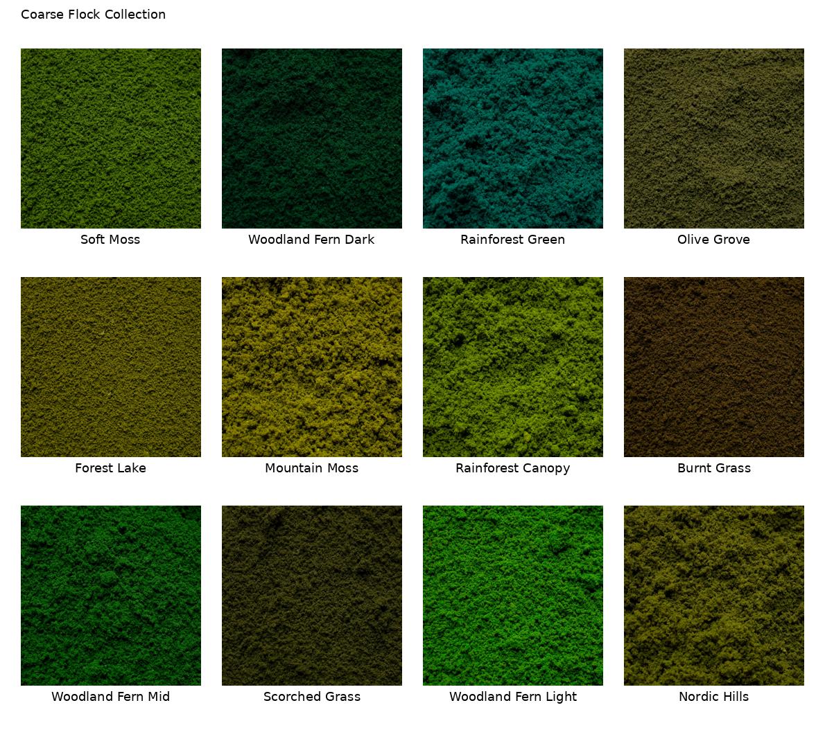 Coarse Flock collection — twelve colour samples